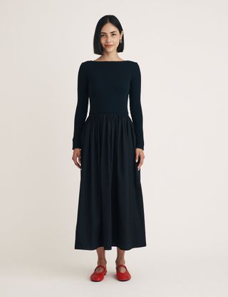 Black Long Sleeve A-Line Penni Midi Dress