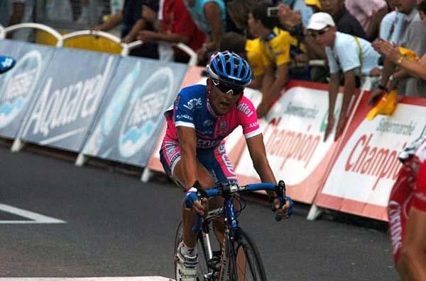 Paolo Bossoni (Lampre-Fondital) is visibly exhausted after a long day in the French summer heat.