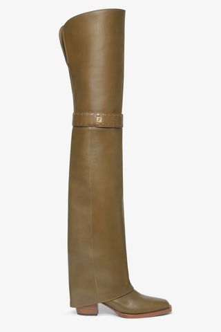 Fendi Showgreen Leather Medium-Heeled Thigh-High Boots