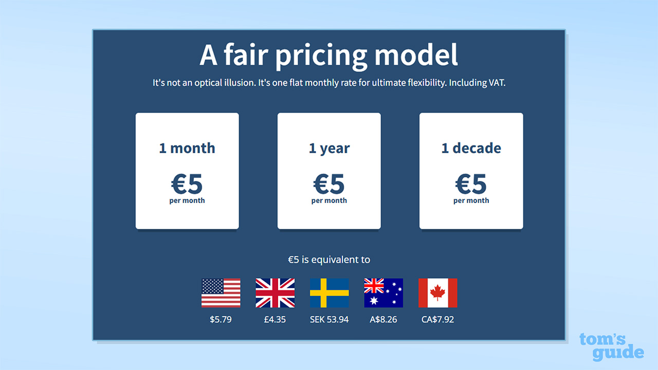 Screenshot of Mullvad VPN pricing structure