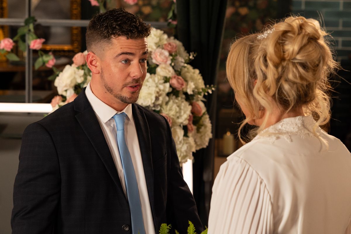 Joel Dexter on his wedding day to Leela Lomax in Hollyoaks. 