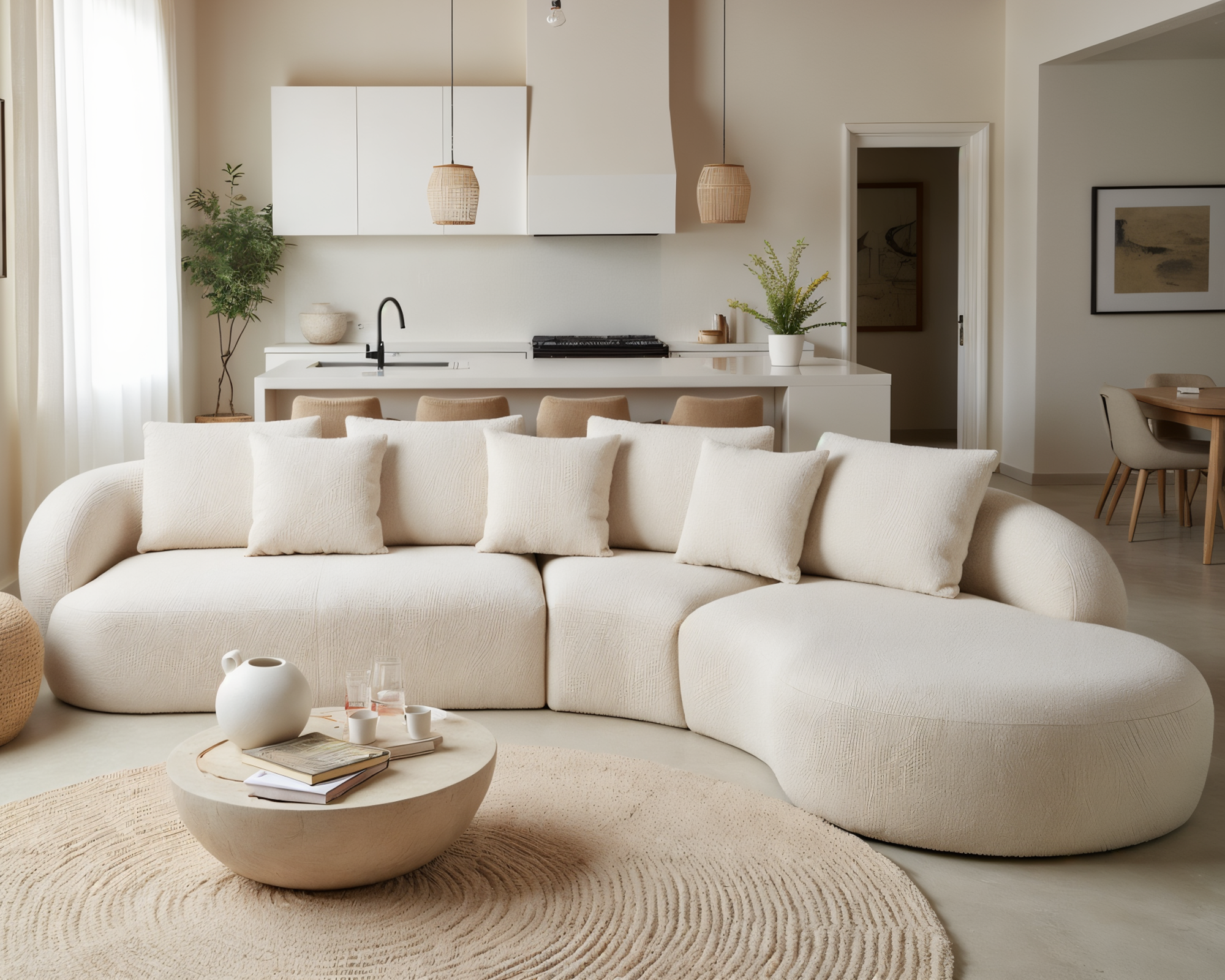 white curved sofa