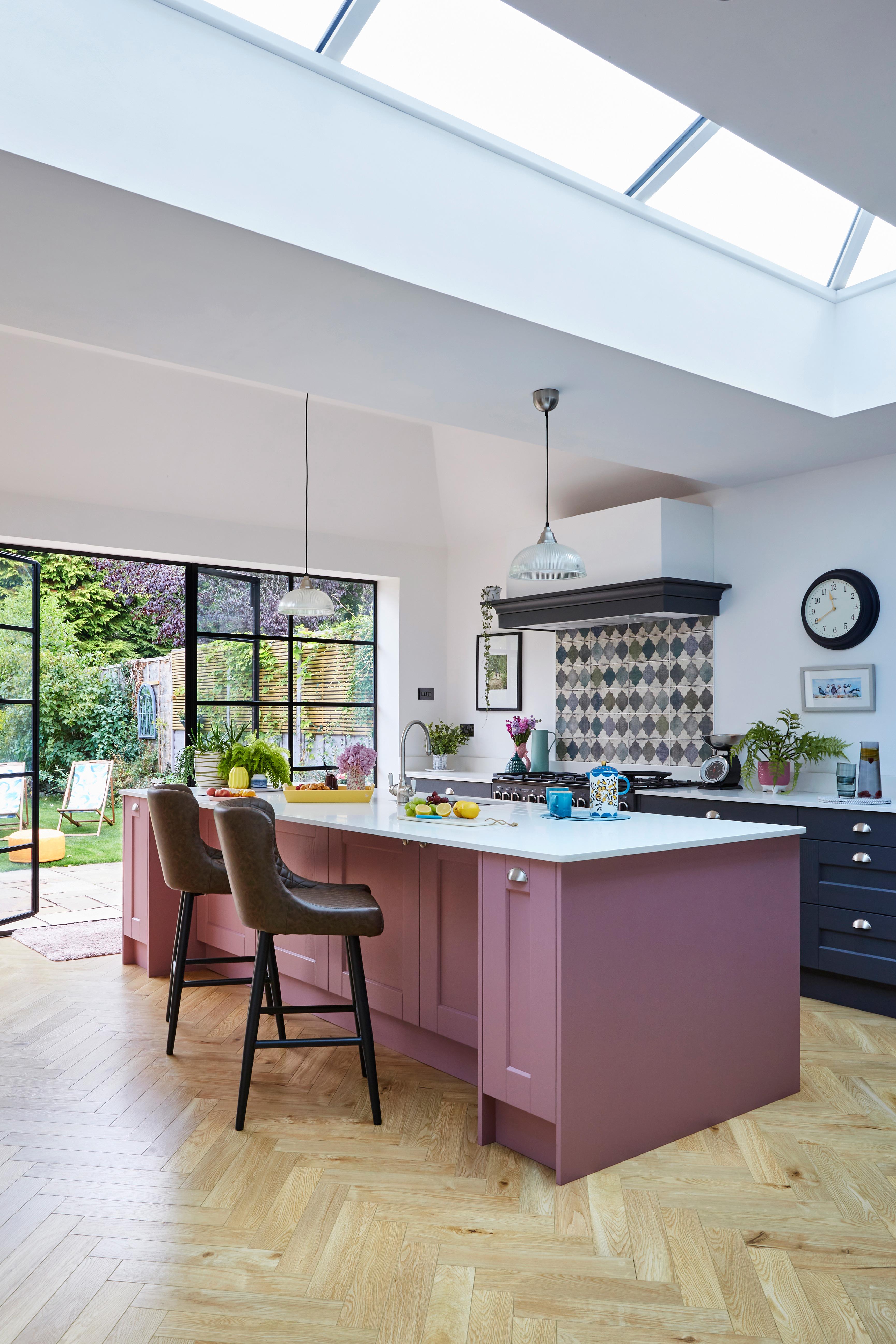 Pink and blue kitchen