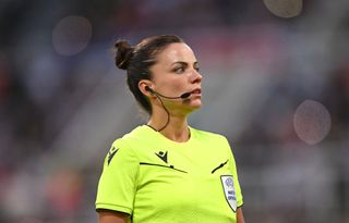 Referee Marta Huerta De Aza looks on during the UEFA Women&#039;s EURO 2025 qualifying match between England and France at St James&#039; Park on May 31, 2024 in Newcastle upon Tyne, England