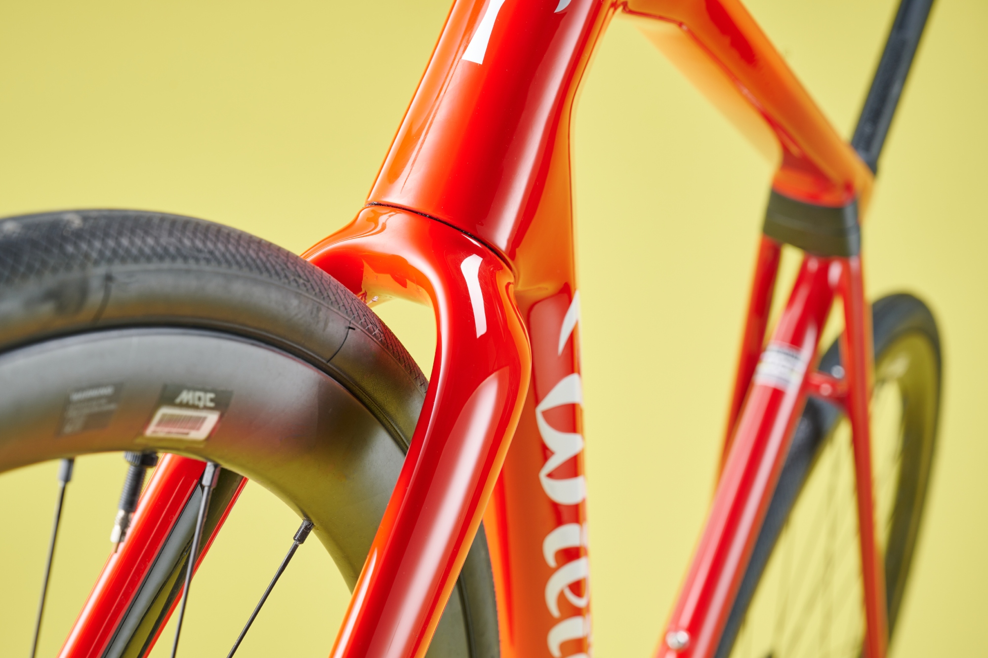The Wilier Granturismo SLR Forks close up showing ample space for the wheel and tire