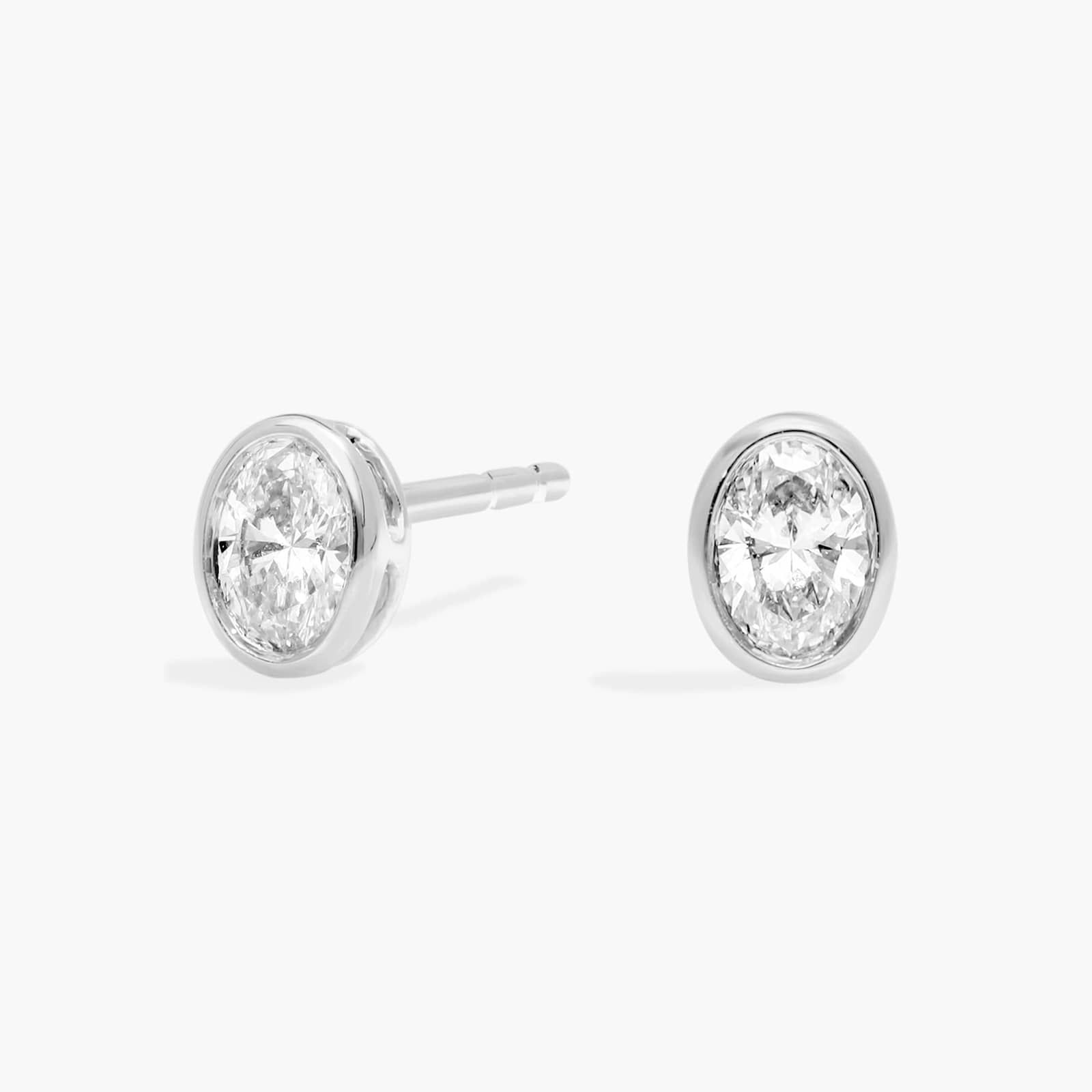 Bezel Stud Earrings With 0.25 Ctw Oval Cut Lab-Grown Diamonds in 14k White Gold