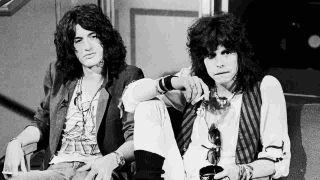 Aerosmith’s Joe Perry and Steven Tyler in the MTV studios in 1984