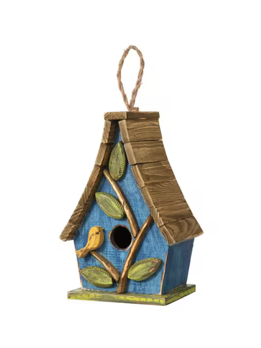 Distressed Solid Wood Birdhouse with 3D Leaves