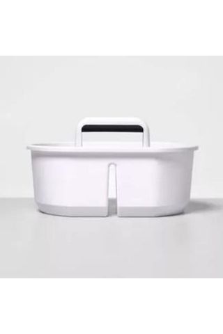 Dual-Compartment Cleaning Caddy in white plastic