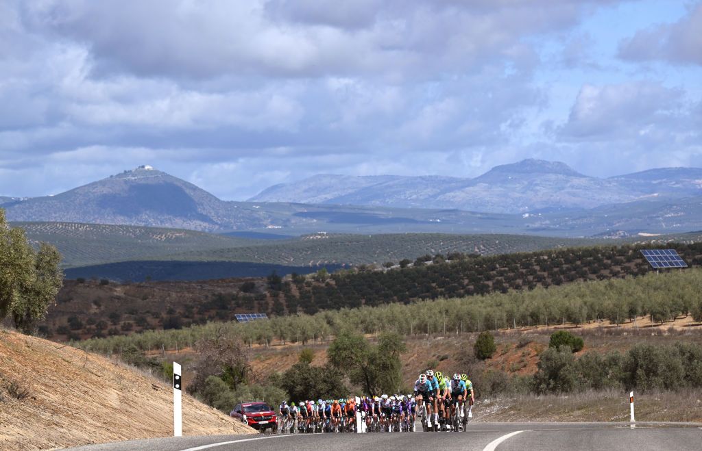 LA LINEA DE LA CONCEPCION SPAIN FEBRUARY 22 A general view of the peloton competing during the 71st Vuelta a Andalucia Ruta Ciclista Del Sol 2025 Stage 4 a 1943km stage from Cordoba to Alhaurin de la Torre on February 22 2025 in La Lnea de la Concepcion Spain Photo by Szymon GruchalskiGetty Images