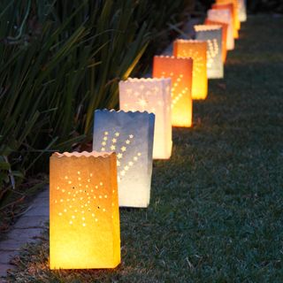 garden lawn with paper bag lanterns