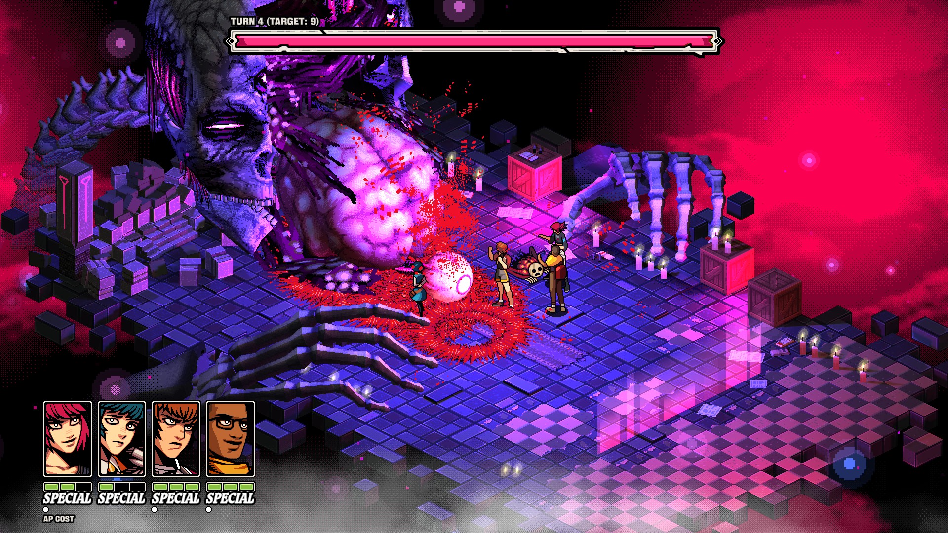 A gnarly boss fight in Demon school, a brain pops out an eyeball