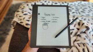 A grocery list note on the Amazon Kindle Scribe