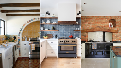 Three kitchens featuring range hood designs