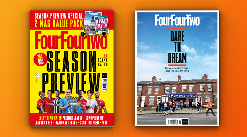 The bag and the cover of FourFourTwo&#039;s 2023-24 Season Preview issue