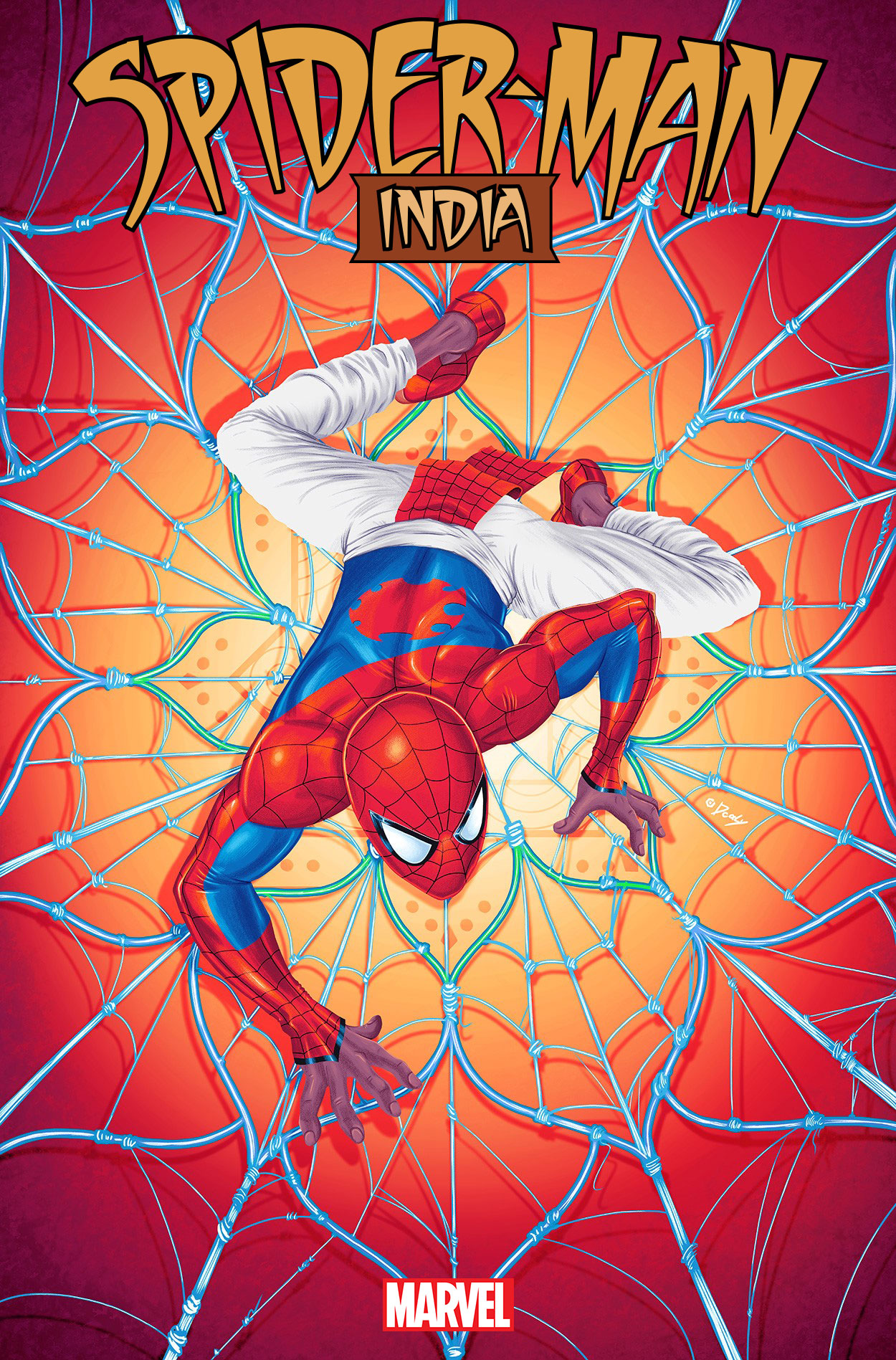 Das vollständige Cover der Animationsvariante von Doaly für Spider-Man: India #1