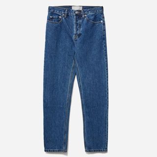 mid blue, high waisted, straight cut jeans