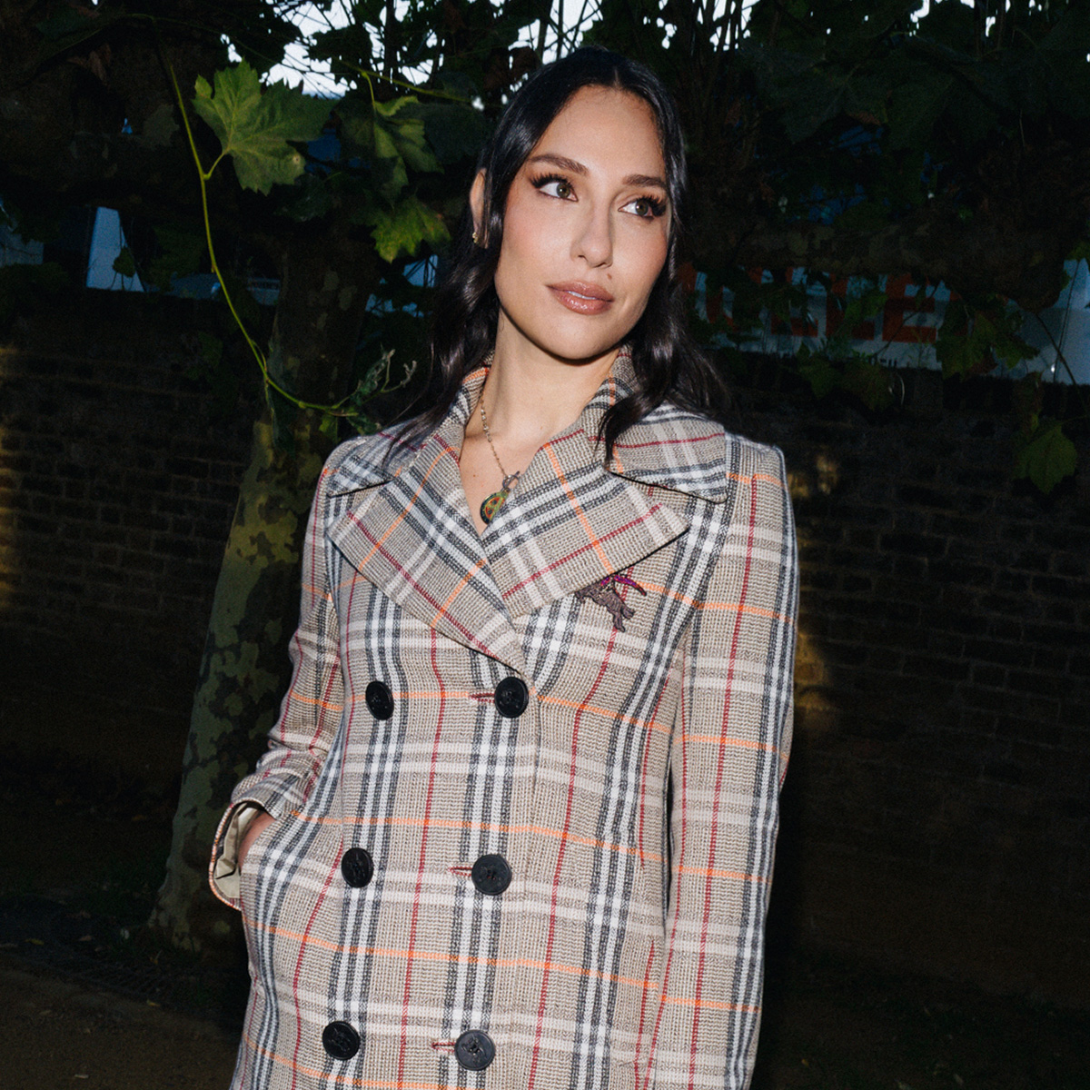 Tefi Pessoa getting ready to attend the Burberry Spring 2026 runway show