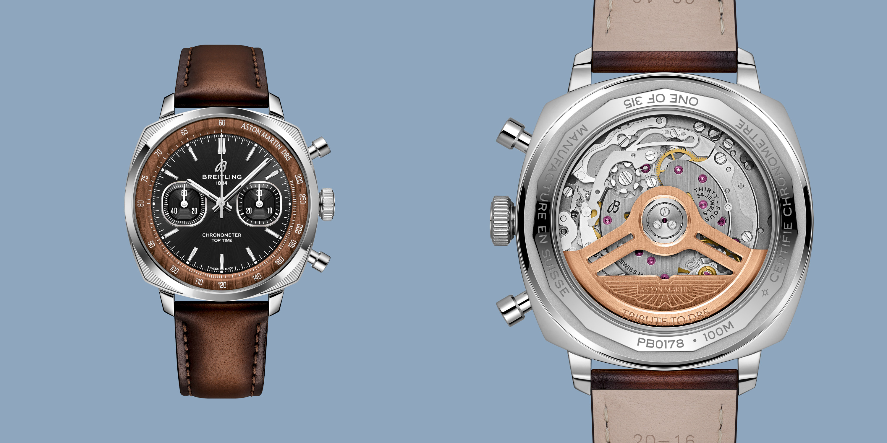 Breitling Top Time B01 Chronograph 41 Tribute to Aston Martin DB5 in steel and platinum with black lacquered dial