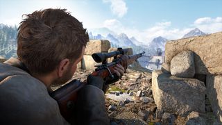 Sniper Elite Resistance review; a man aims a sniper rifle