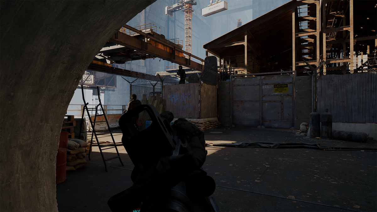 Sneaking through a warehouse in Veil.