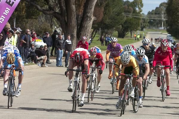The charge to the line with Malaysian Harrif Saleh (yellow) successful again in Robinvale.