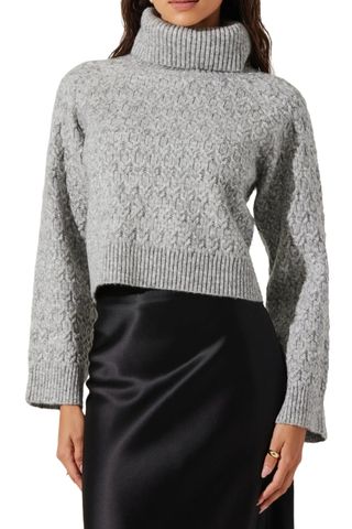 Textured Stitch Crop Turtleneck Sweater