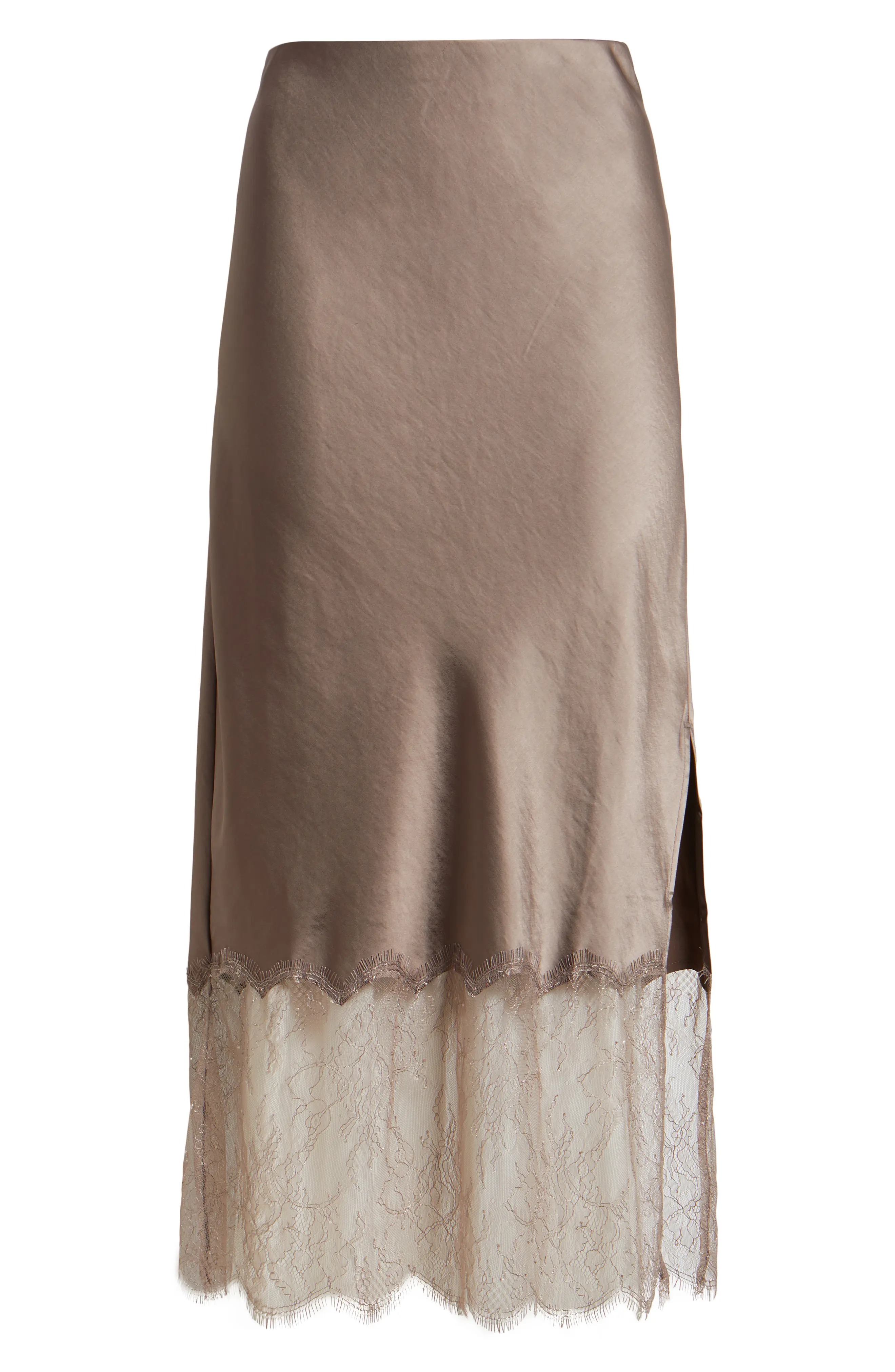 Open Edit, Lace Trim Satin Midi Skirt