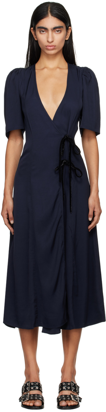 Navy Wrap Midi Dress