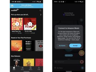 Waze screenshots adding Amazon Music.