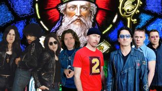 Thin Lizzy, Rory Gallagher and U2 superimposed on as picture of St Patrick