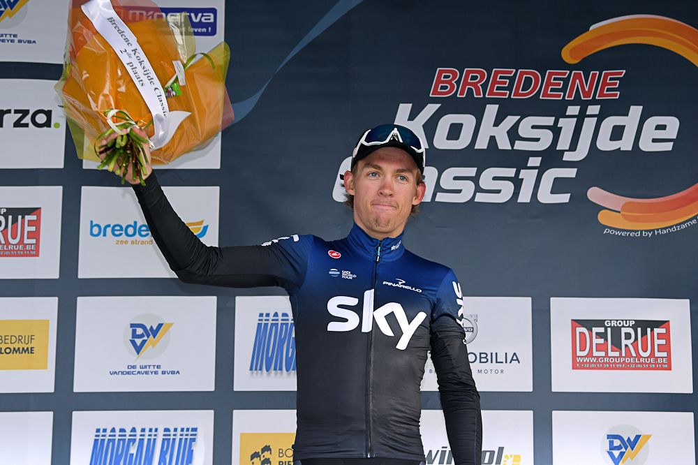 Kristoffer Halvorsen on the Bredene-Koksijde Classic podium