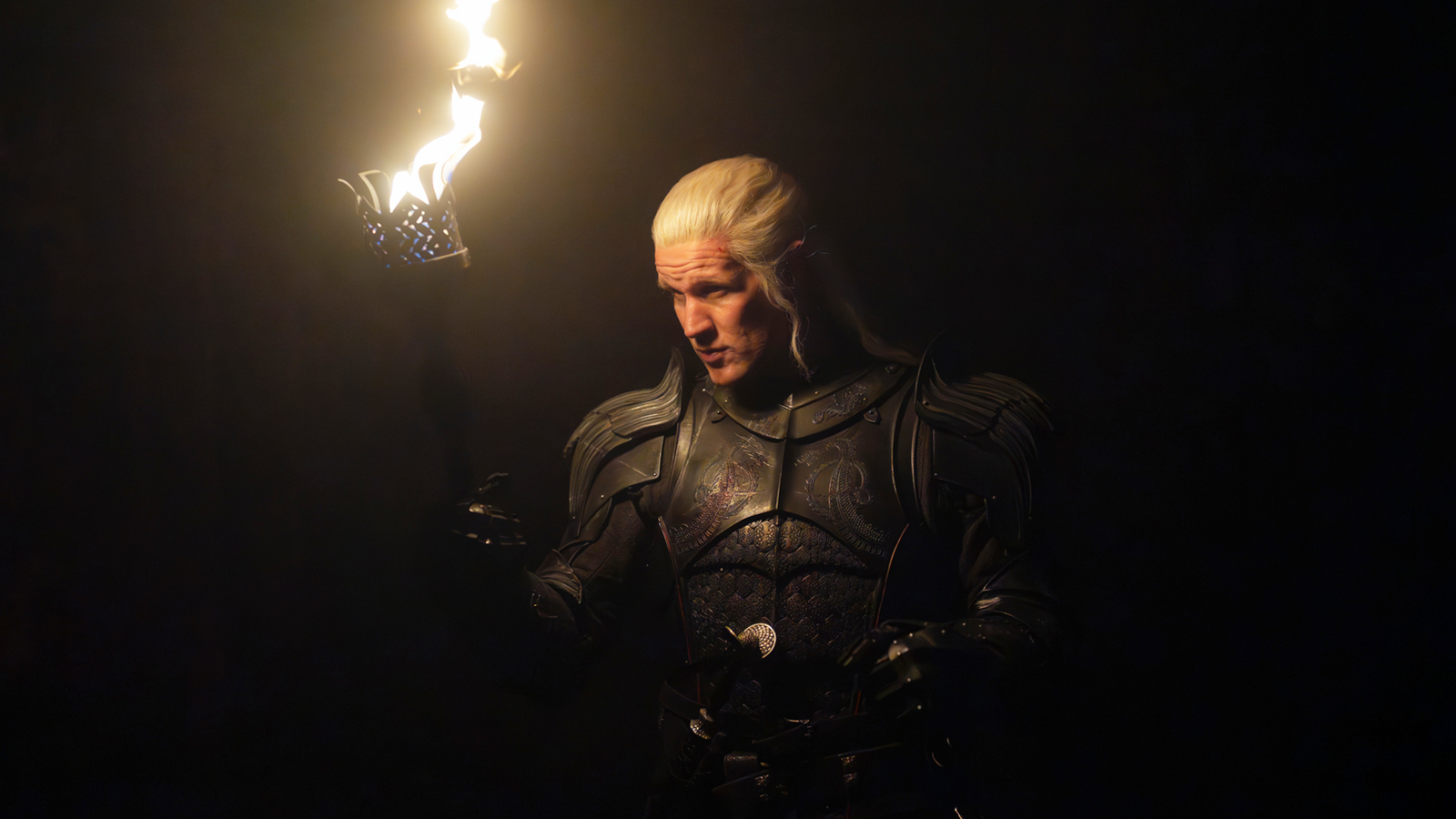 Daemon Targaryen holding a torch in a dark room in House of the Dragon season 3 episode 2