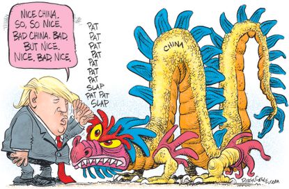 Political cartoon U.S. Trump China visit
