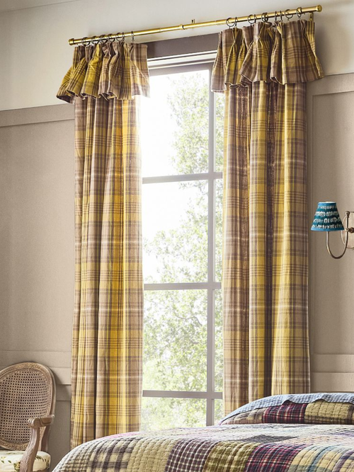 Yellow Plaid Woven Valance Drape