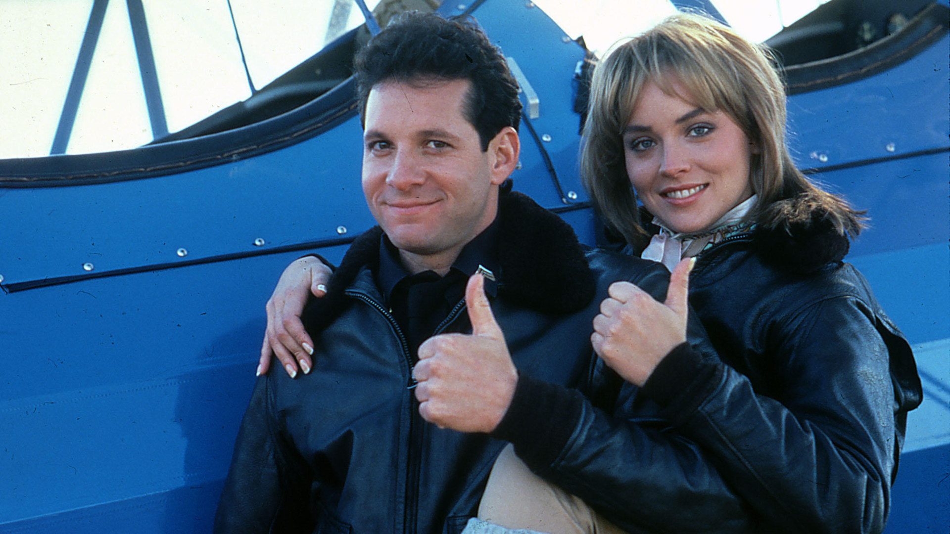 Steve Guttenberg as Mahoney and Sharon Stone as Claire Mattson in Police Academy 4: Citizens on Patrol