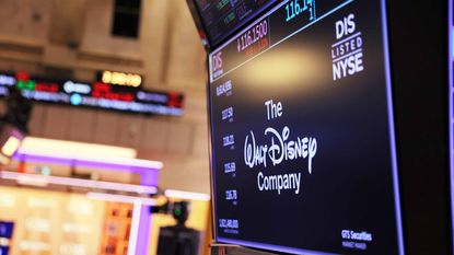 Walt Disney company logo on screen at New York Stock Exchange