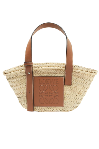 Small Leather-Trimmed Woven Raffia Tote