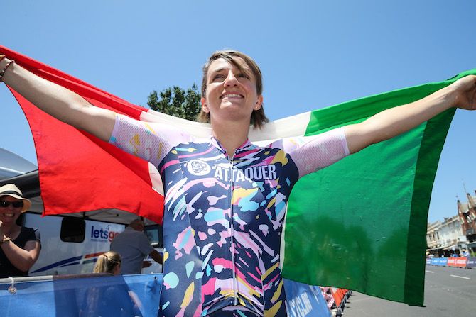 Italy's Valentina Scandolara (Roxsolt Attaquer) is delighted with having won her second Bay Crits title in a row