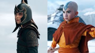 From left to right: Dallas Liu looking over his shoulder as Zuko and Gordon Cormier as Aang in the live action remake of Avatar: The Last Airbender.