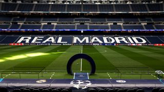 General view inside the stadium prior to the UEFA Champions League 2024/25 League Knockout Play-off second leg match between Real Madrid C.F. and Manchester City at Santiago Bernabeu Stadium on February 19, 2025 in Madrid, Spain.