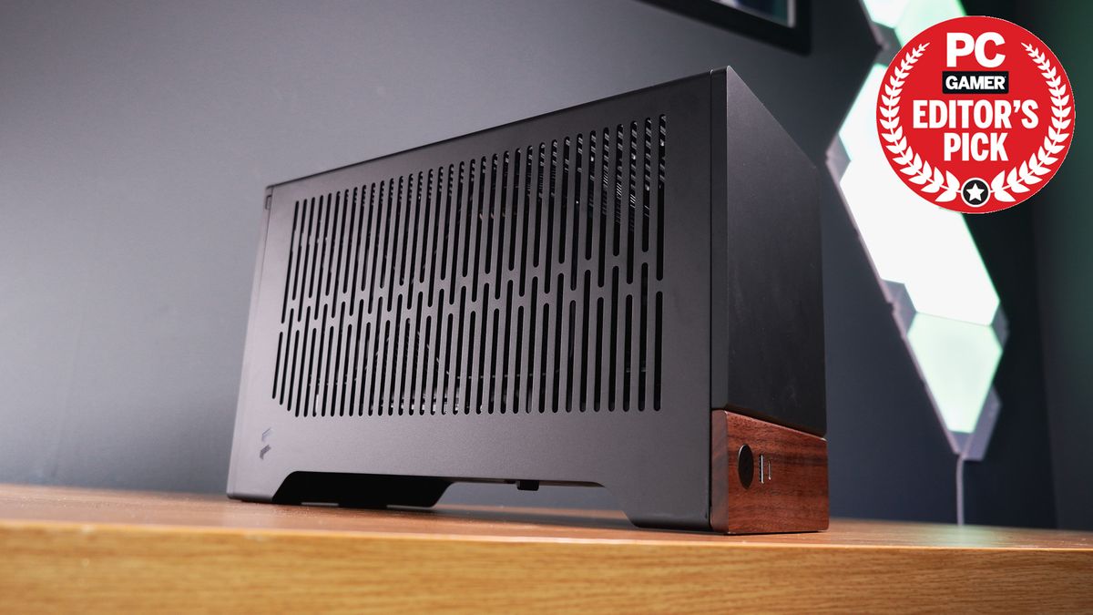 The Fractal Design Terra chassis with the PC Gamer Editor&#039;s Pick logo in the upper right hand side.