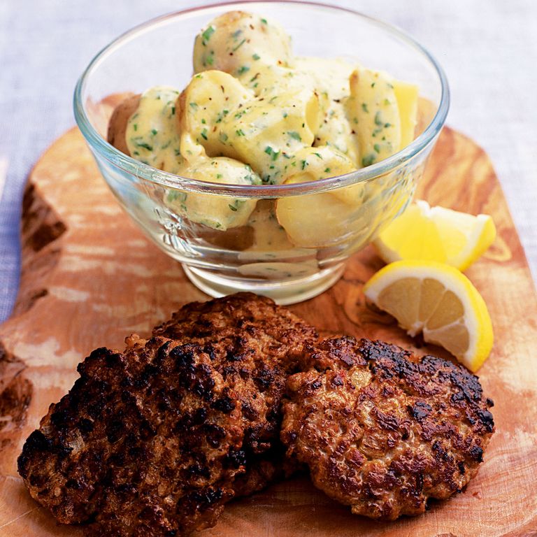 Slightly Spicy Lamb Burgers and New Potatoes in Garlic and Herb Mayonnaise-recipes-woman and home