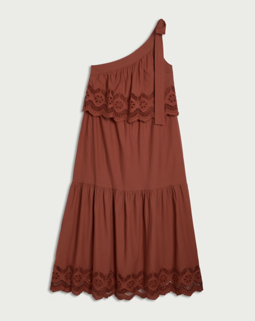 Pure Cotton One Shoulder Maxi Dress in Red