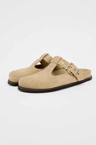 Zara, SPLIT LEATHER CLOGS WITH BUCKLE