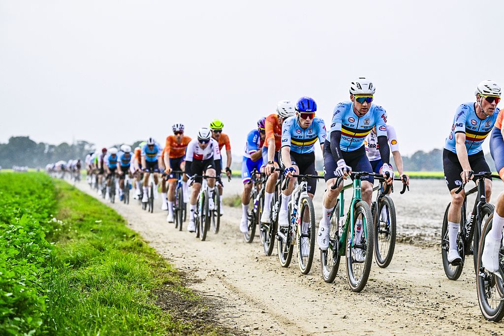 Belgian Tim Wellens pictured in action during the men elite race at the UCI World Gravel Championships, Sunday 12 October 2025, in Maastricht, The Netherlands. BELGA PHOTO DIRK WAEM (Photo by DIRK WAEM / BELGA MAG / Belga via AFP)