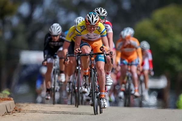 Campbell Flakemore (Genesys) gives chase as his lead comes under threat during the afternoon criterium