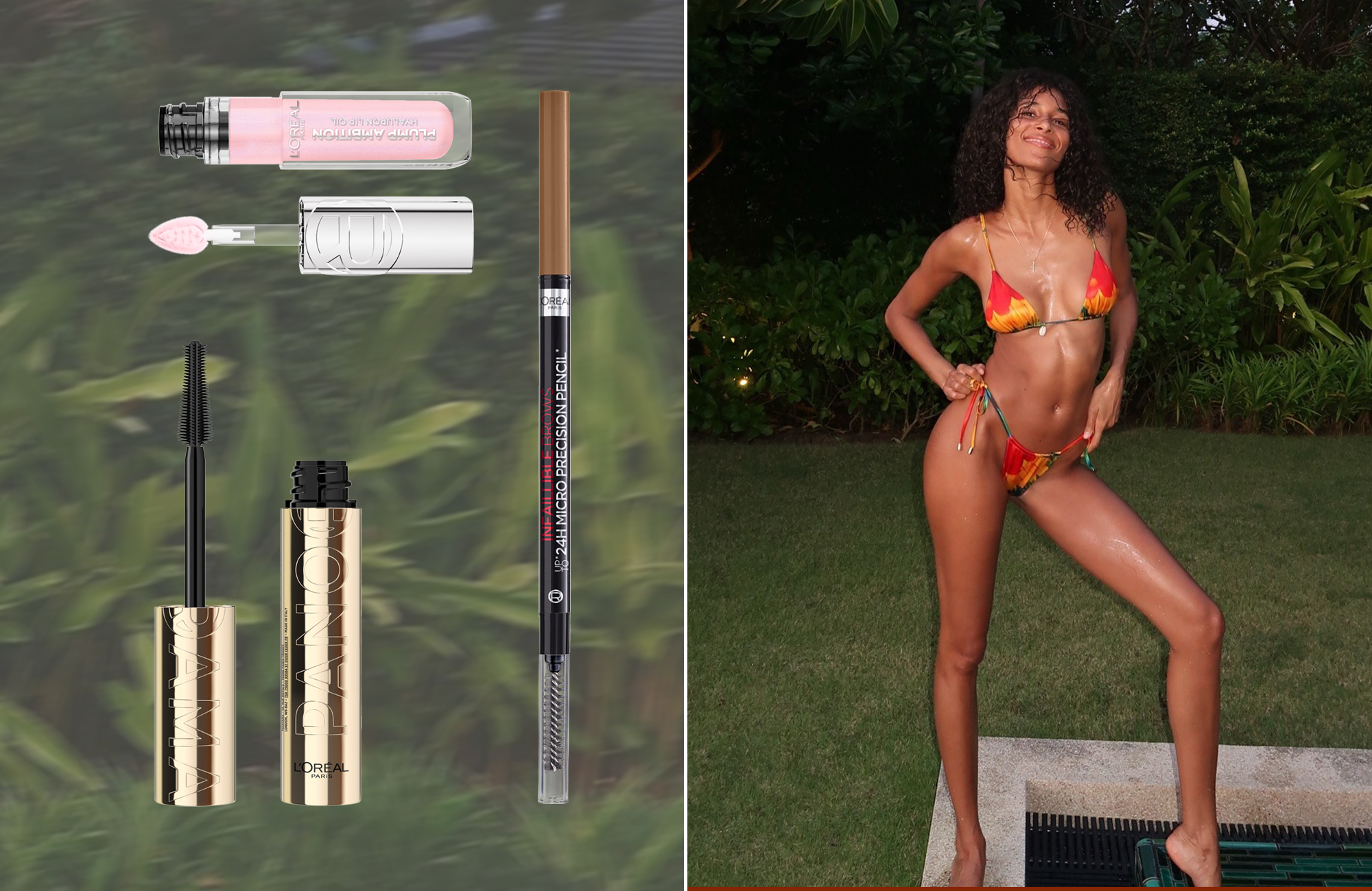 Cindy Bruna in a bikini on holiday and a selection of beauty products from L'Oréal Paris