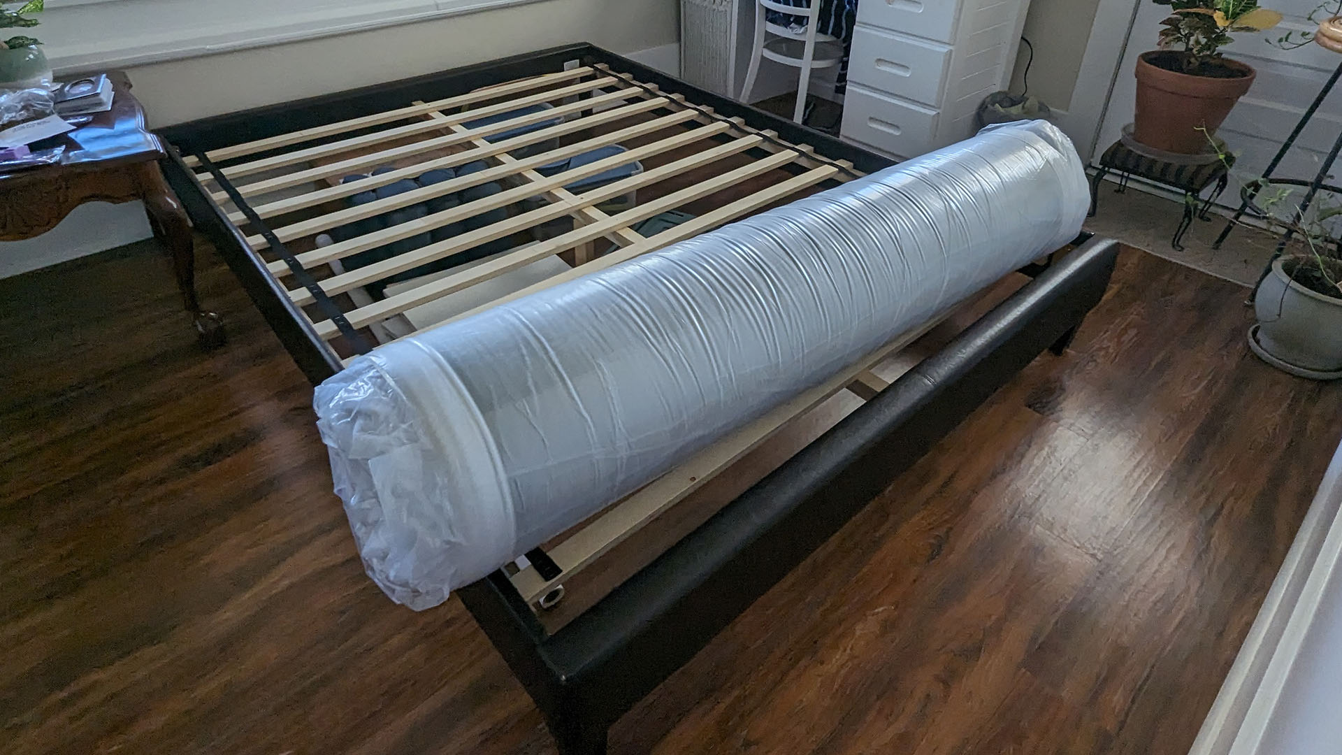 Purple NewDay mattress vacuum-packed and rolled