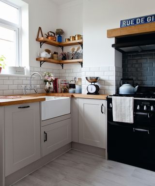 A narrow kitchen with plenty of natural light